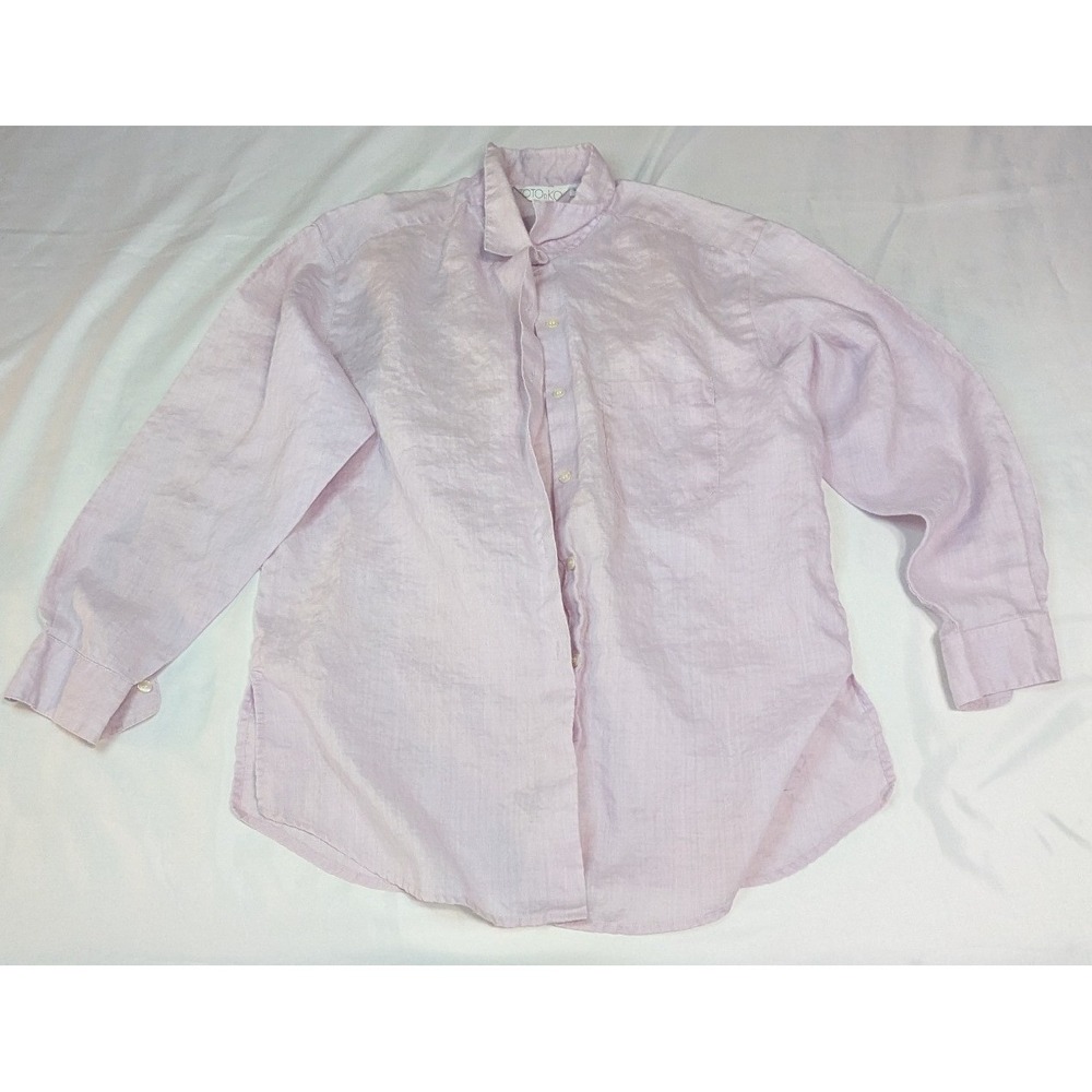 Totonko Linen Button Down Shirt Womens Large Lavender Long Sleeve Pocket